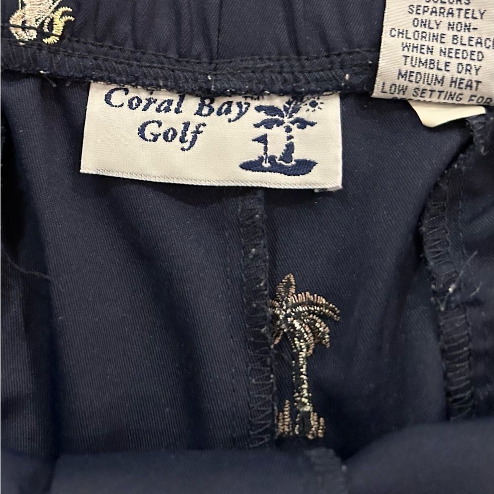 Coral Bay Golf Navy Shorts Embroidered Clubs Palm Tree Flat Front Size 14 - Picture 9 of 11